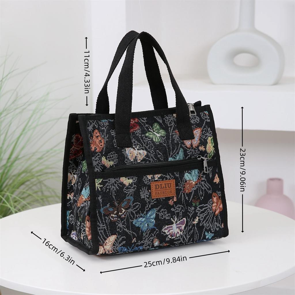 Knitted Jacquard Thickened Fabric Handbag, Carrying Lunch Box Organizer Bag, Bento Bag to Work