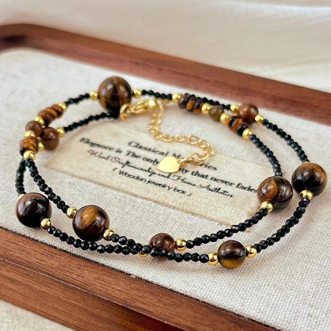 Vintage Boutique Maillard Style Natural Tiger S Eye Stone Clavicle Chain Necklace