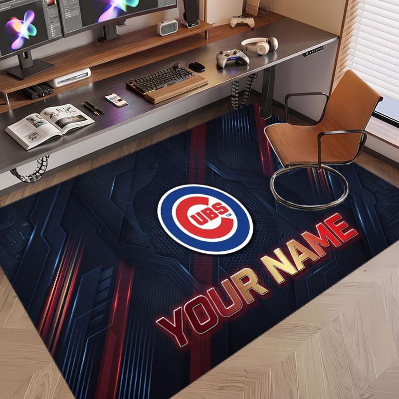 Custom Rug Chicago Cubs Pattern Print Name Text Soft Non‑Slip Floor Carpet for Home Indoor Decoration