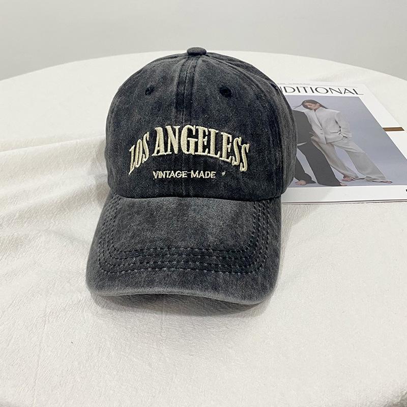 Retro gray baseball hat women's summer washed big head circumference tide autumn and winter showing face small peaked cap
