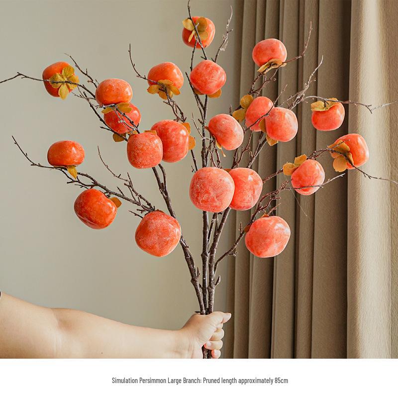 7-Head Artificial Persimmon Branch: Ruyi Flower Arrangement for Living Room Decoration