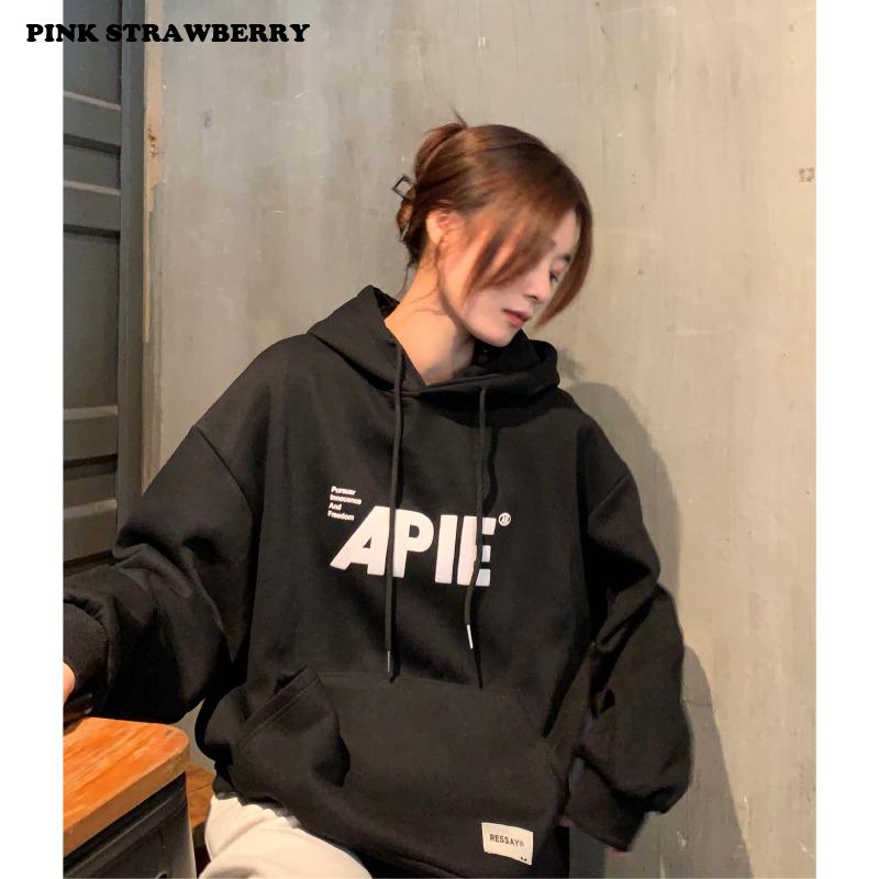 American Style Oversize Plush Hoodie Women Autumn Winter 2025 New Letter Print Warm Pullover Sweatshirt Y2K Tops Ladies Clothing