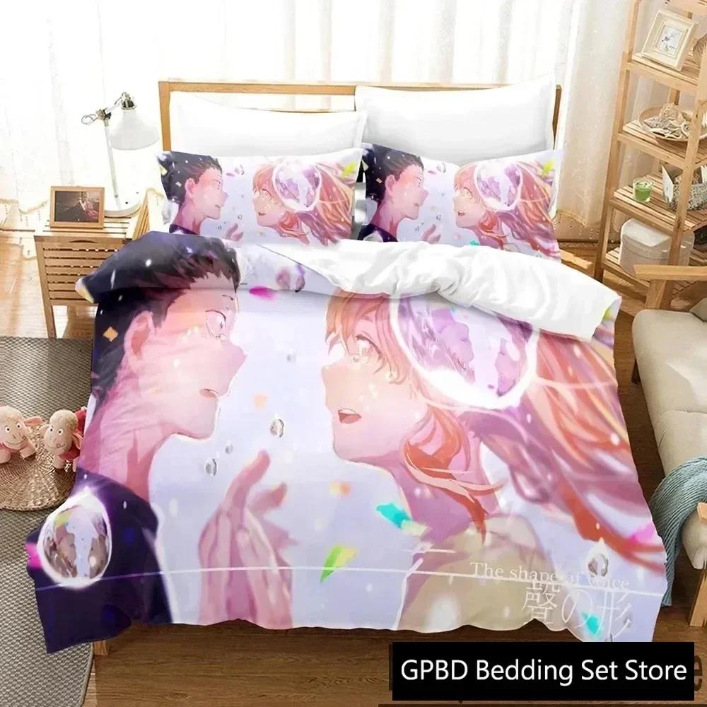 Luxus Neu 3D Druck Anime A Silent Voice Bettwäscheset Jungen Mädchen Twin Queen King Size Bettbezug Kissenbezug Bett Jungen Erwachsene