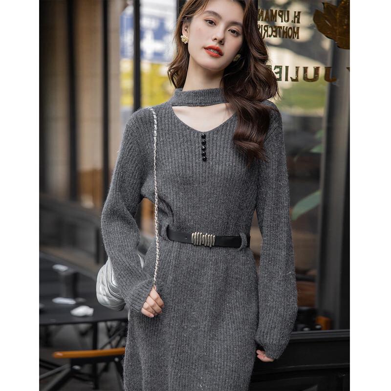 

ITISF4 Halter Neck Cutout Slim Fit Sweater Dress One Size