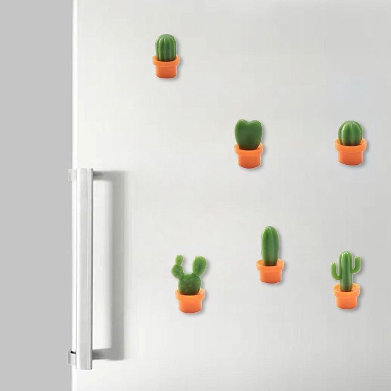 6Piece 3D Potted Cactus Magnets Resins Green Succulents Plant Memo Holders For Refrigerator And Whiteboards Decoration