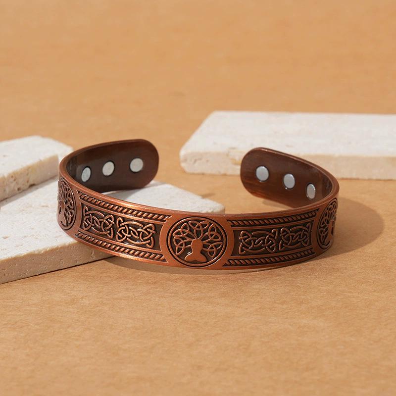 Vintage Red Copper Magnetic Bracelet & Ring Set for Men and Women