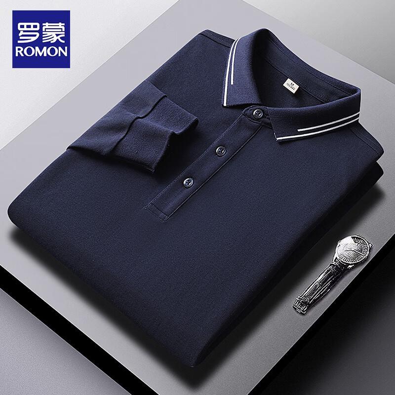ROMON Men's Autumn Business Casual Long Sleeve Polo T-Shirt