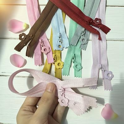 Colorful Nylon Flower Zipper Pulls - 25cm Self-Locking Decorative Floral Design for DIY Sewing,Crafts,Wallets & Doll Accessories