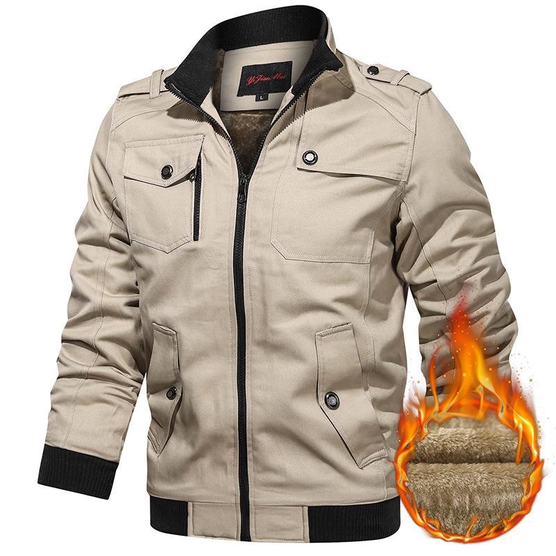 Tooling jacket men's loose large size autumn and winter multi-pocket military uniform cotton handsome stand-up collar casual jacket