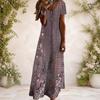 Women Plus Size V Neck Short Sleeve Printed Pink White Long Straight Dress