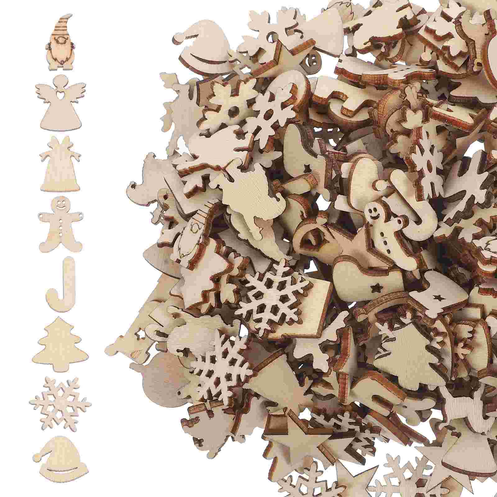 

300 шт. Рождественские деревянные щепки, ломтики, деревянные вырезки, многоцелевые незаконченные поделки, аксессуары для елки своими руками 2.00X2.00X0.20CM