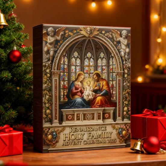 Renaissance Holy Family Advent Calendar 24-Day Christmas Countdown Box with Biblical Nativity Scene Ornaments Holiday Decor for Kids And Family