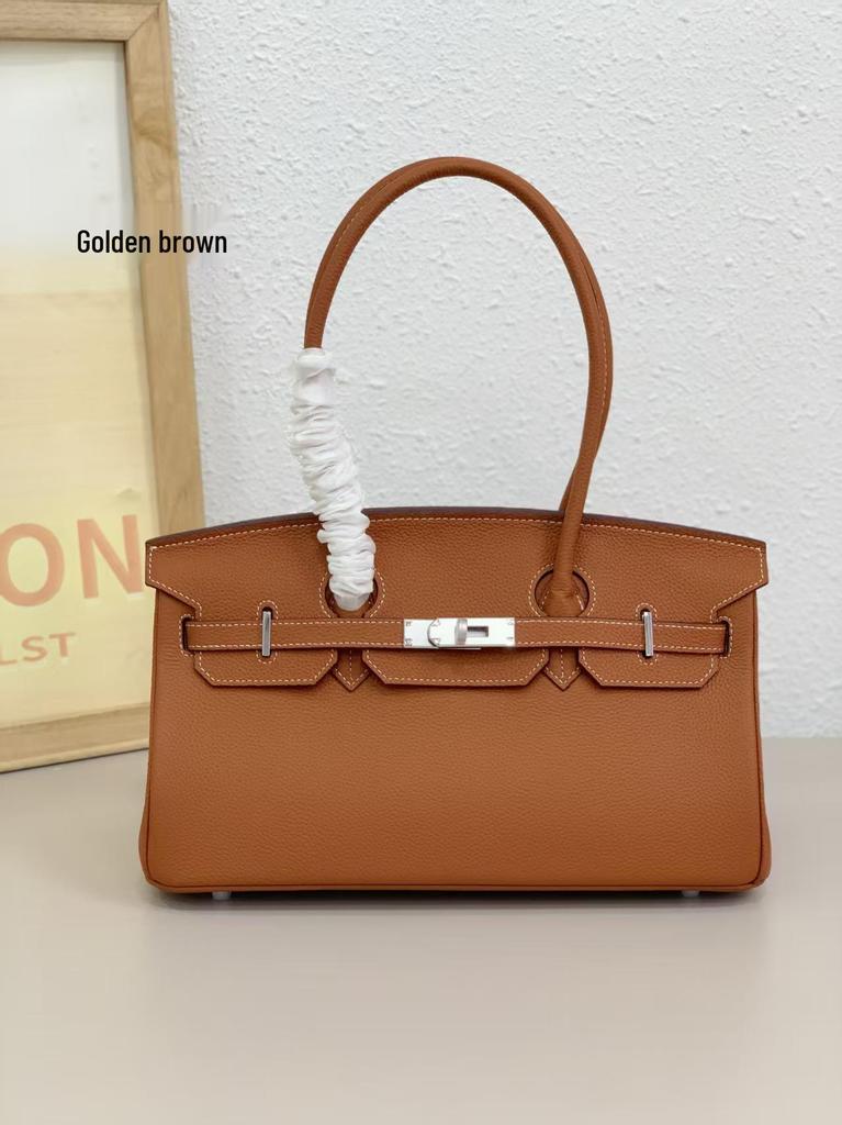 Lychee Pattern Platinum Kelly Bag: Classic European & American Light Luxury Leather Handbag, Women's Single Shoulder & Crossbody