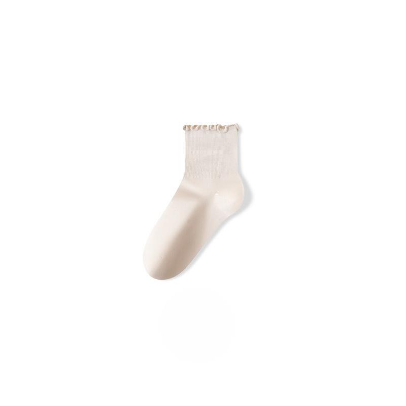 Female Spring and Autumn Solid Color Fungus Side Antibacterial Deodorizing Soft Not To Choke Foot Tube Socks