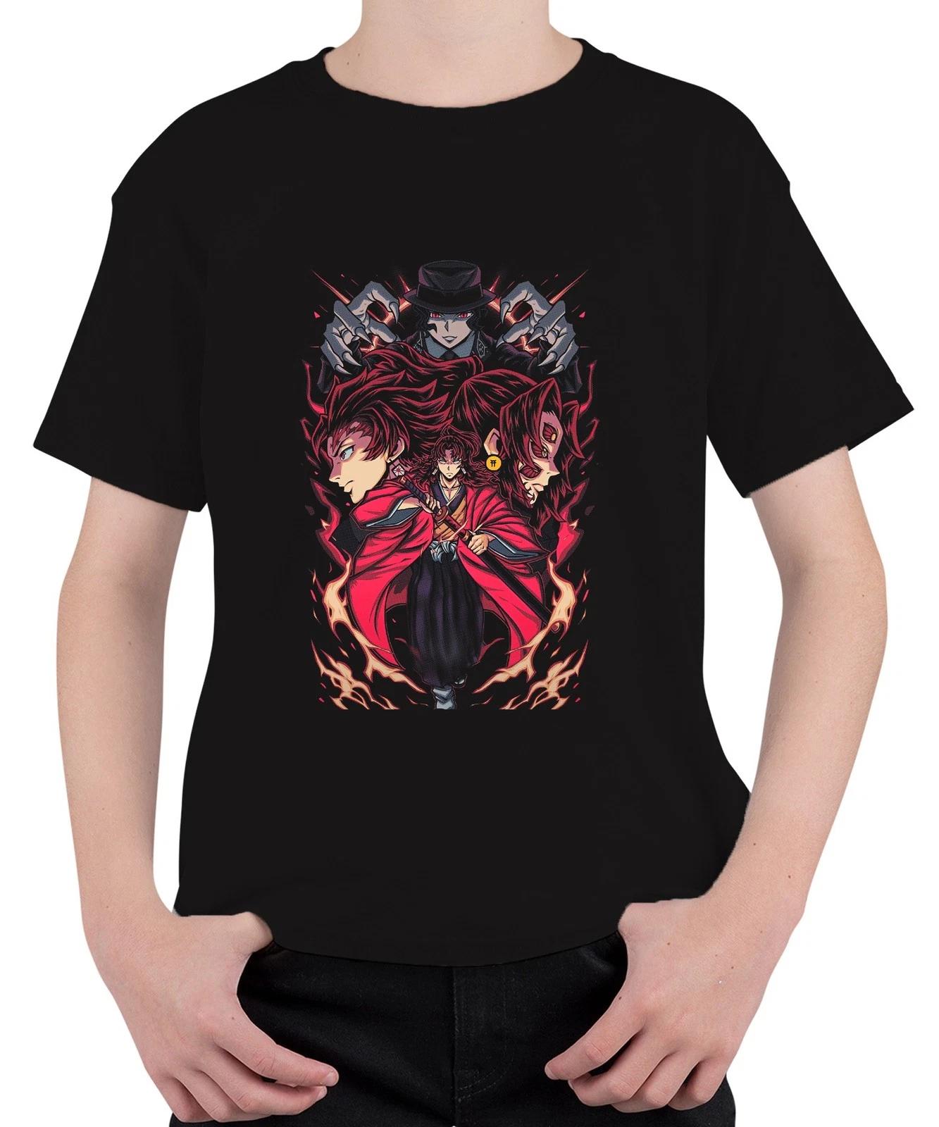 Samurai Katana Dämonenjäger Feuer Maske Anime Manga düster Unisex Kinder T-Shirt XXXL