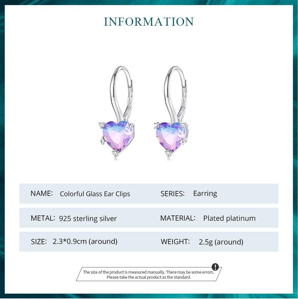 BAMOER 925 Sterling Silver Blue and Purple Gradual Changing Glass Heart Hoop Earrings for Women Sweet Romantic Jewelry