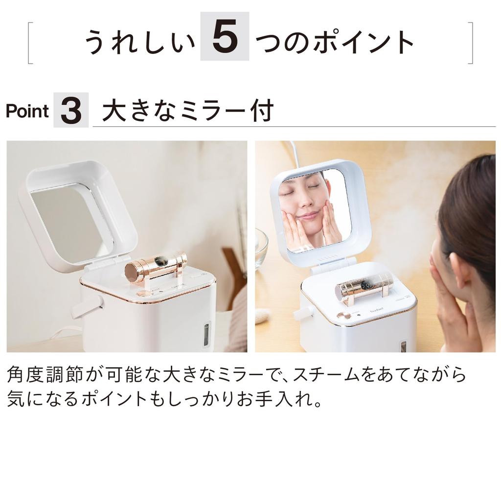 TWINBIRD Compact Ion Steamer with Mirror, Pore Care, Tap Water Compatible, White SH-2786W