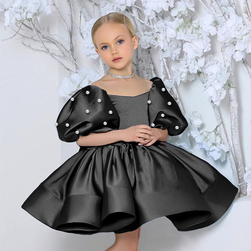 

Трансграничное платье принцессы с пышными рукавами для девочек - для девочки-цветочницы, на свадьбу, день рождения, вечеринку или для выступления на фортепиано. 130cm (7Y) чёрный