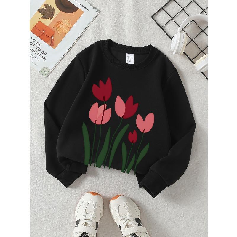 Kids Sweatshirt ,Crew Neck Fashion Top, Fun"Tulip Flower Garden " Sweatshirt, Suitable for Everyday Casual Wear,Perfect for All Kinds of Daily Outfits