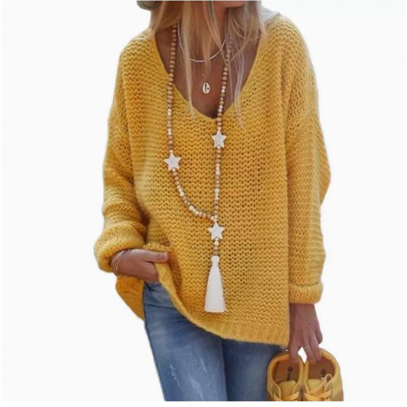 2026 New Style Women's V-neck Knit Sweater - European & American Fashion Long Sleeve Top