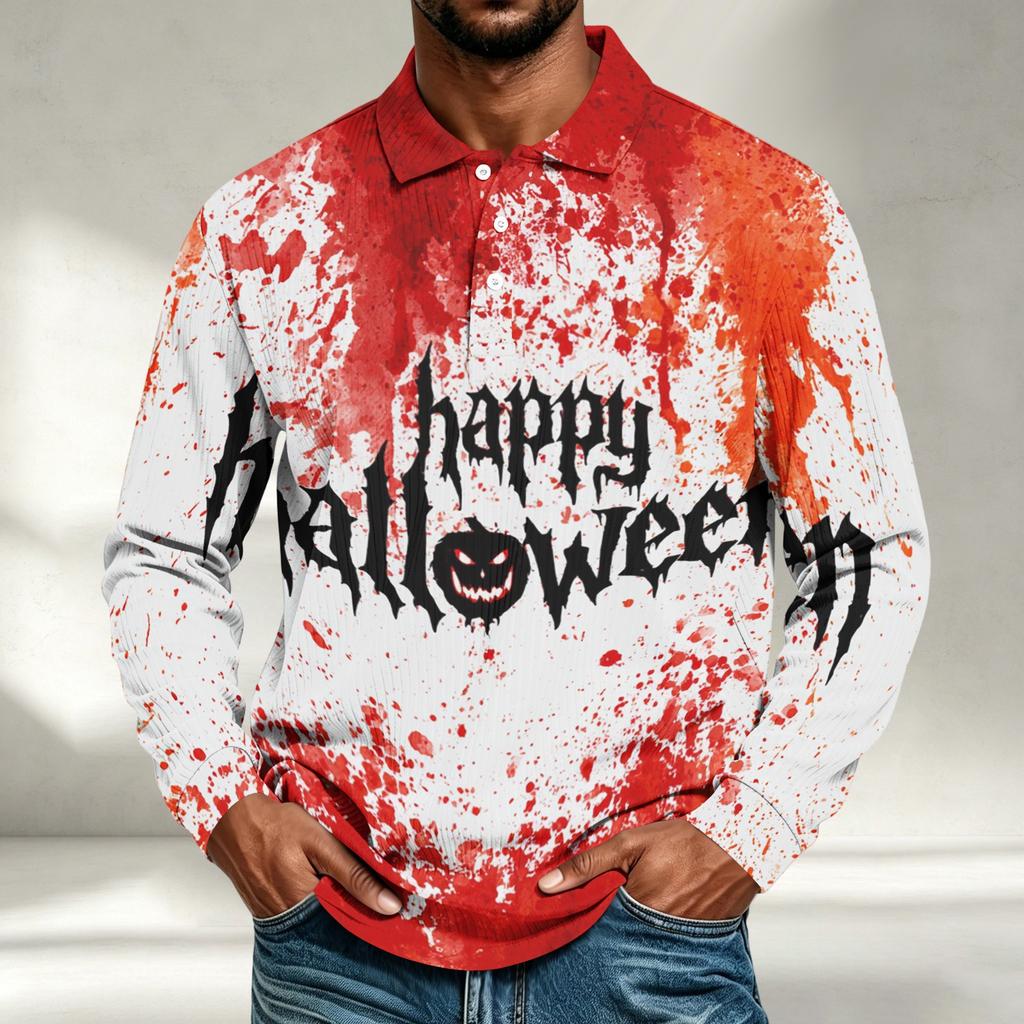 Men's Casual Halloween Print Long Sleeve Shirt Loose Fit