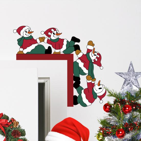 Holiday Door Frame Ornament Christmas Wooden Corner Decor with Snowman/Elk Designs, Seasonal Sticker Ornament, Decorative Topper for Home Decoration
