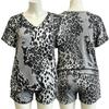 Summer European Streets Leopard Style Printed V-Neck Short Sleeved T-Shirt And Shorts Set Women's and Men's T-shirt Shorts Set