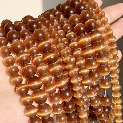 Perle di vetro marrone Cat Eye Caffè naturale Perline di pietra sciolte rotonde per la creazione di gioielli Accessori per braccialetti fai da te 4 6 8 10mm