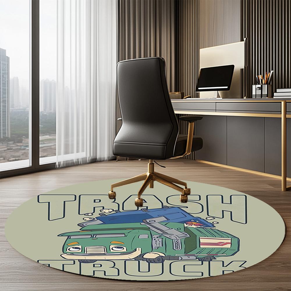 Trash Truck Printed Round Rug Carpet Chair Rug Area Rug Entryway Doormats,for Office Chair Living Room Bedroom Kitchen Room.