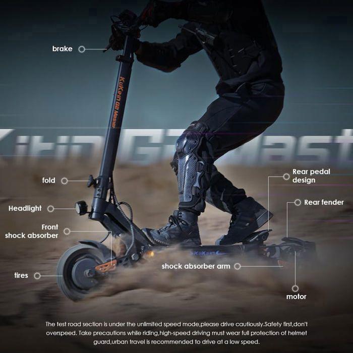 KuKirin G2 Master - Trottinette Électrique Pliable - Roues 10" - 60KM/H - Moteur 1000 W X 2 - Batterie 52V 20,8Ah - Autonomie 70 Km