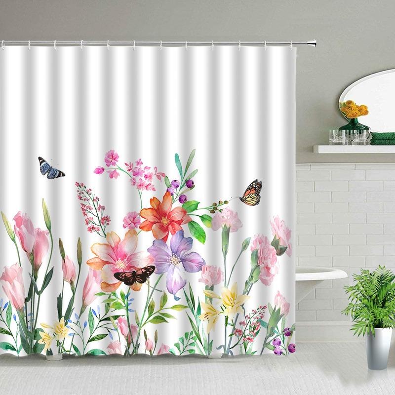 Flower Butterfly Pattern Shower Curtain Waterproof Bathroom Shower Curtains Elephant Bathroom Decor 3d Print Bath Curtain