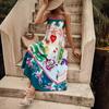 Casual Spaghetti Strap Long Dresses Women's Floral Printed Cotton Linen Sleeveless Large Swing Dress