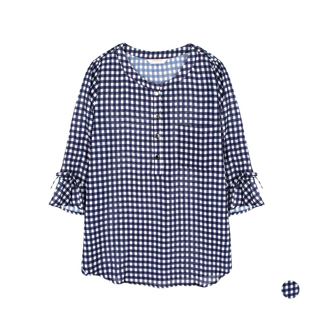 GREENJOY Women'S Kim Eom Check 3/4 Round Shirt