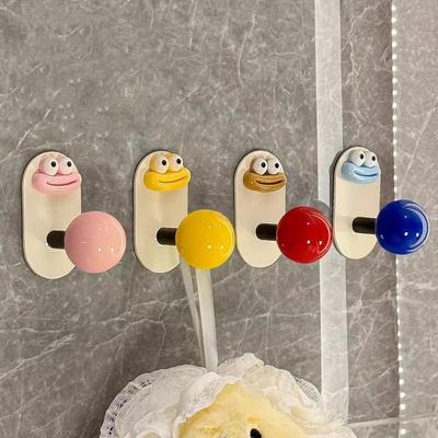 ABS Wall Mount No-Drill Hooks Key Chain Storage Rack Strong Self Adhesive Coat Hat Hanger Girl Child Room Decoration Holder