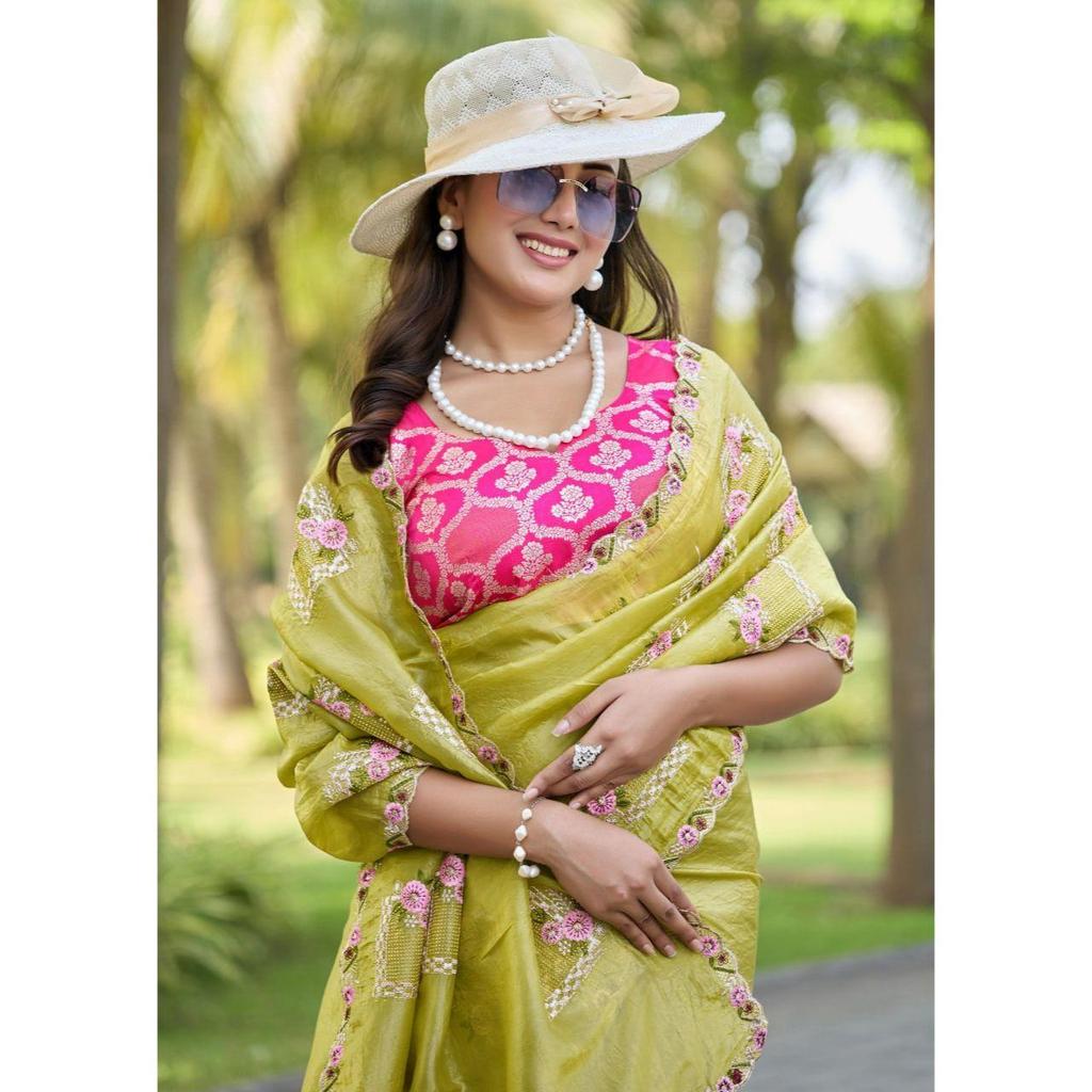 Beautiful Floral Embroidery all Over The Saree