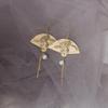 925 Silver Carved Fan Earrings with Pearls and Tassels - Hanfu Inspired Retro Style