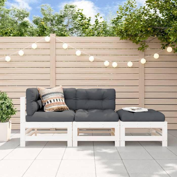VidaXL Salon de Jardin avec Coussins 3 pcs, Canapé avec Dossier et Accoudoir, Ensemble de Meubles avec Table Basse Patio 3186033