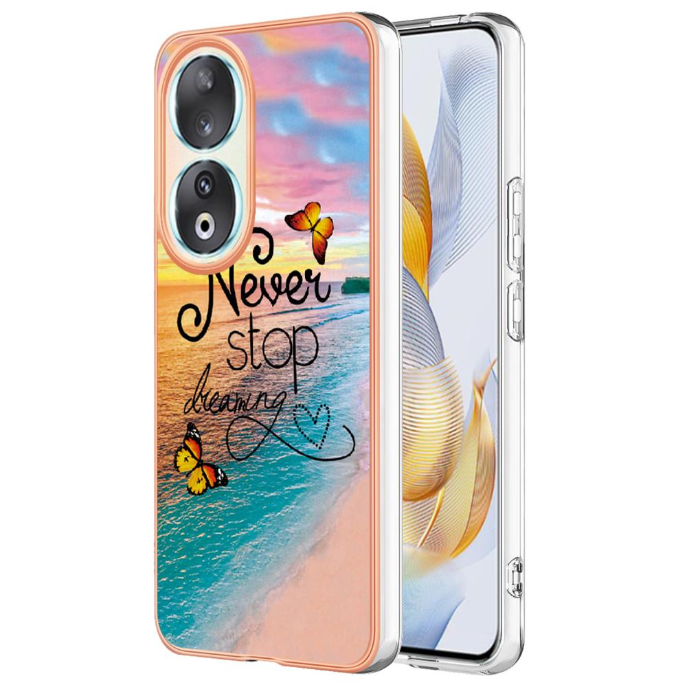 

For Honor 90 Case with IMD Marble Flower Pattern TPU Mobile Back Cover Never Stop Dreaming