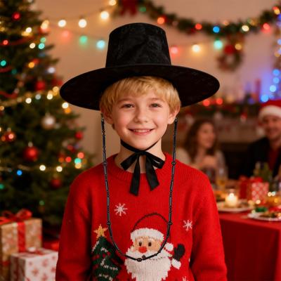 Sombrero de Actuación Tradicional Coreano para Niños Sombrero de Copa Plana Plegable Rápido con Ala Ancha Protección UV Cosplay Sombrero Negro