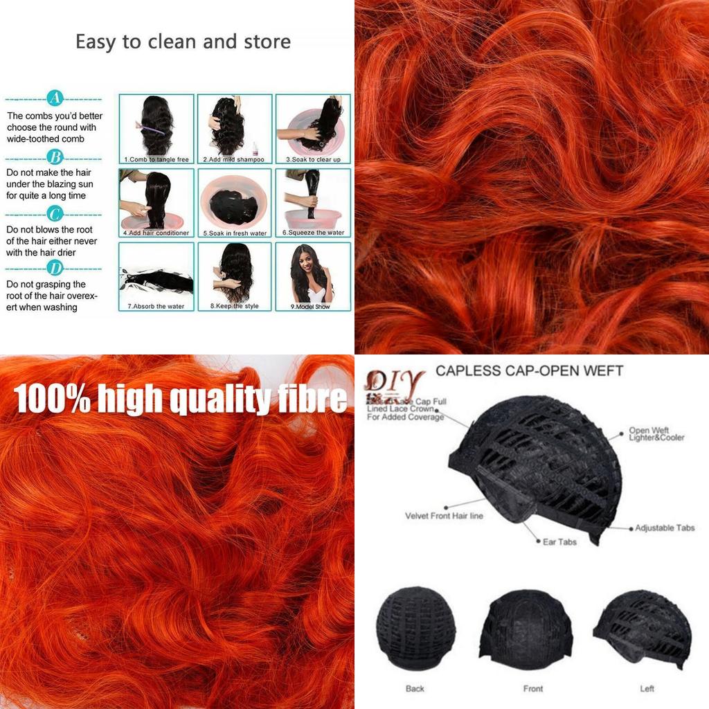Red Retro Curls Long Wig For Women Cosplay Party Halloween Costume