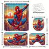 4pcs Spiderman Cartoon pattern decoration set includes shower curtain, non-slip bathroom rug, toilet U-shaped mat, toilet seat