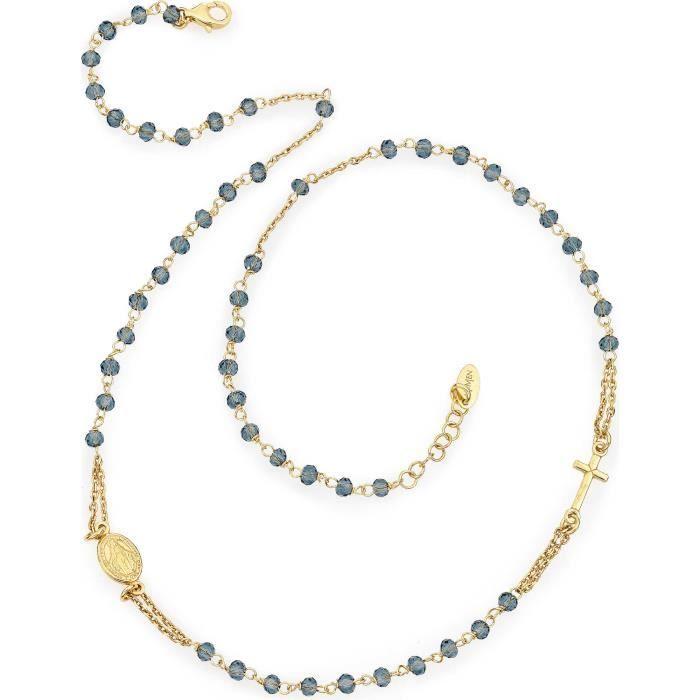 Collier - AMEN - CROGBL3 - Argent 925 - Réglable 50-70 cm - Cristaux Jaunes et Bleus