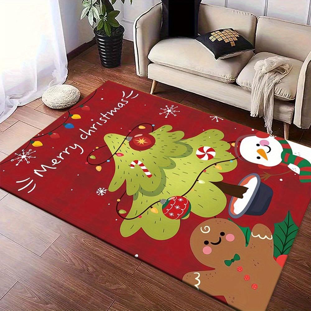 1pc Christmas Themed Rug, Gingerbread Man Snowman and Christmas Tree Print, Bedside Carpet, Non slip Laundry Room Mat, Machine Washable Wate