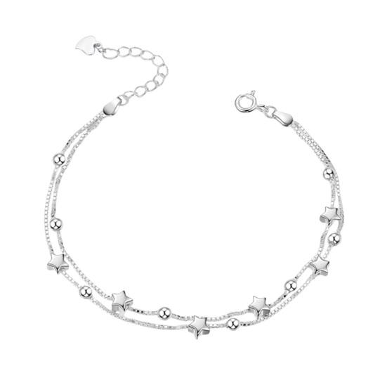 Star Chain Bracelet Minimalist Star Multi Strand Chain Beads Bracelet Link Charm Dainty Bracelet Simple Jewelry A