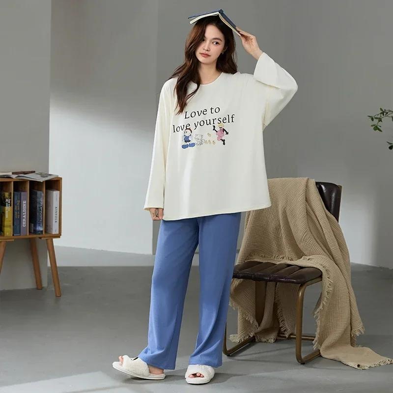 Cute Women's Pajamas Set Warm Pajamas Autumn and Winter Long Sleeve Long Pants Girls Pajamas Soft Pajamas Comfortable Cartoon Pajamas