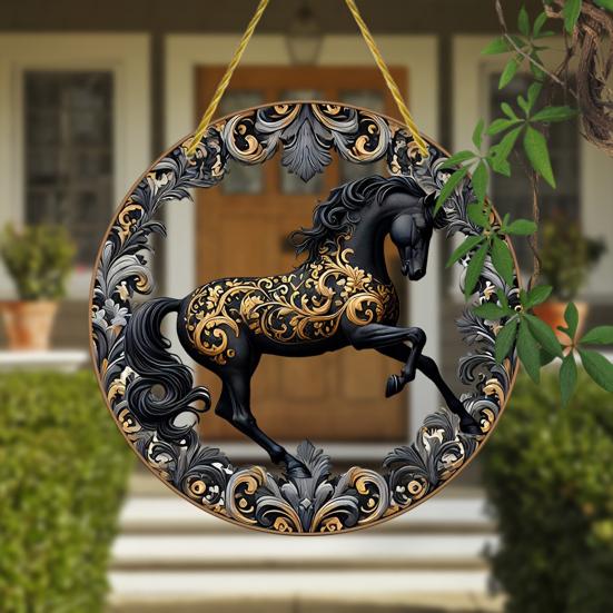 Yousheng Horse Hanging Sign Round Acrylic Panel Sign 2D Flat Horse Sign Decorative Front Door Sign for Home Farmhouse Outdoor Indoor Decoration