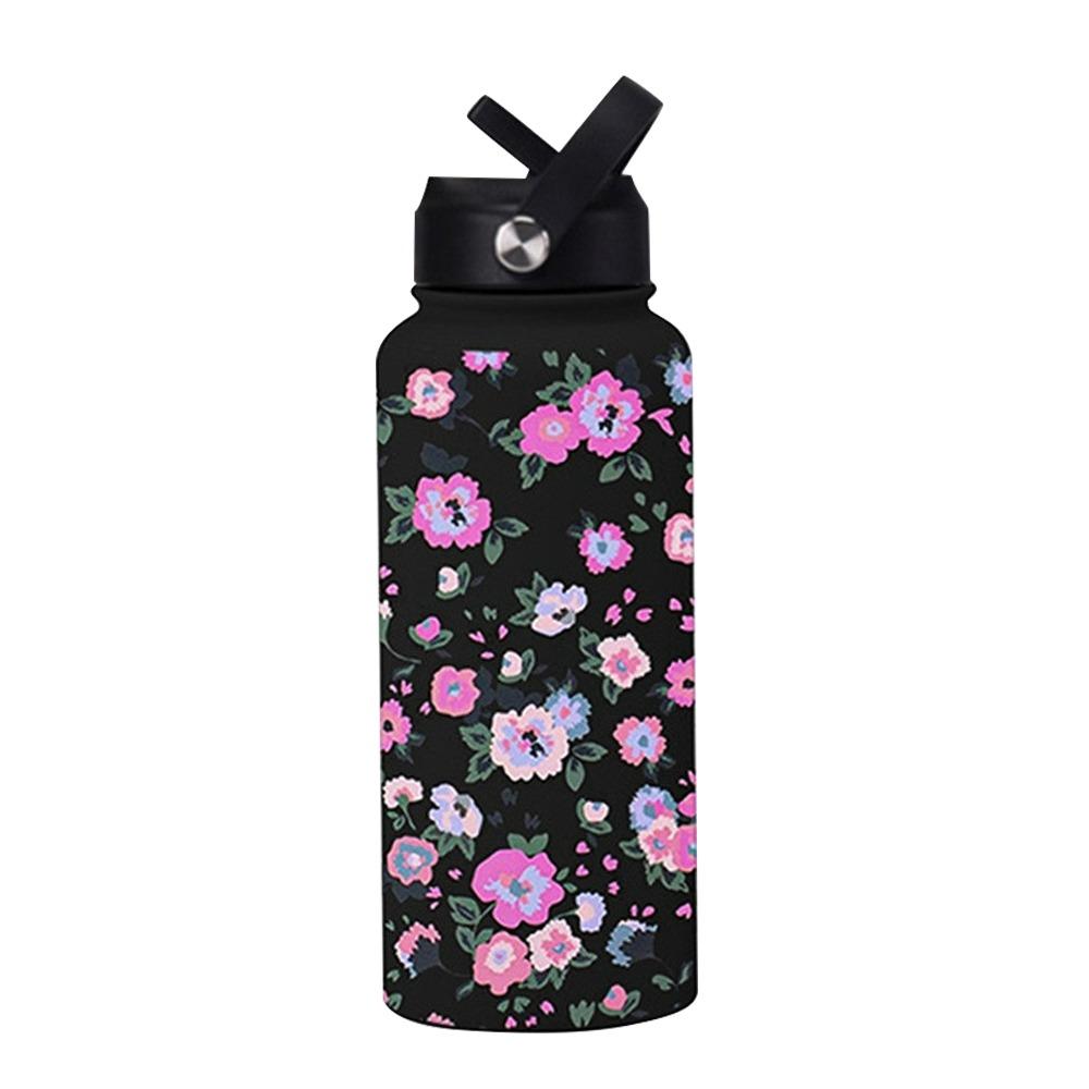 1L Capacity 1000ML Tumbler With Straw Printed Design Vacuum Bottle Vacuum Insulation 304 Stainless Steel Stainless Steel Tumbler