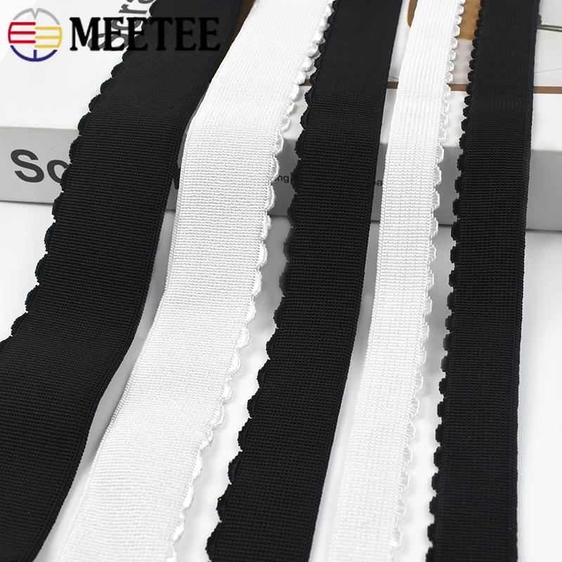 Meetee 2/5Meters Nylon Elastic Band 10-50mm Black White Lace Rubber Tape Bra Underwear Webbing Strap Belt DIY Sewing Accessories