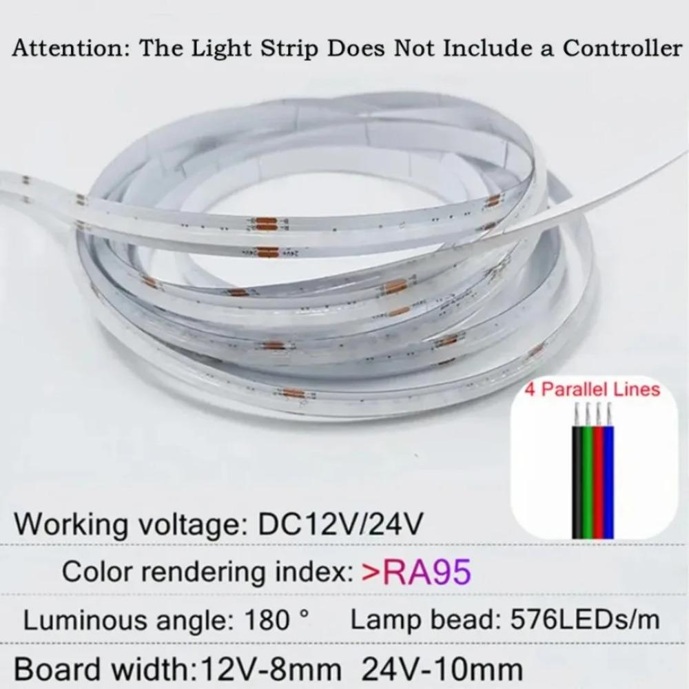 8MM/10MM RA95 Flexible COB LED Tape Light Bar High Density RGB LED Strip DC12V/24V For Living Room Decoration Lighting 576LEDs/M