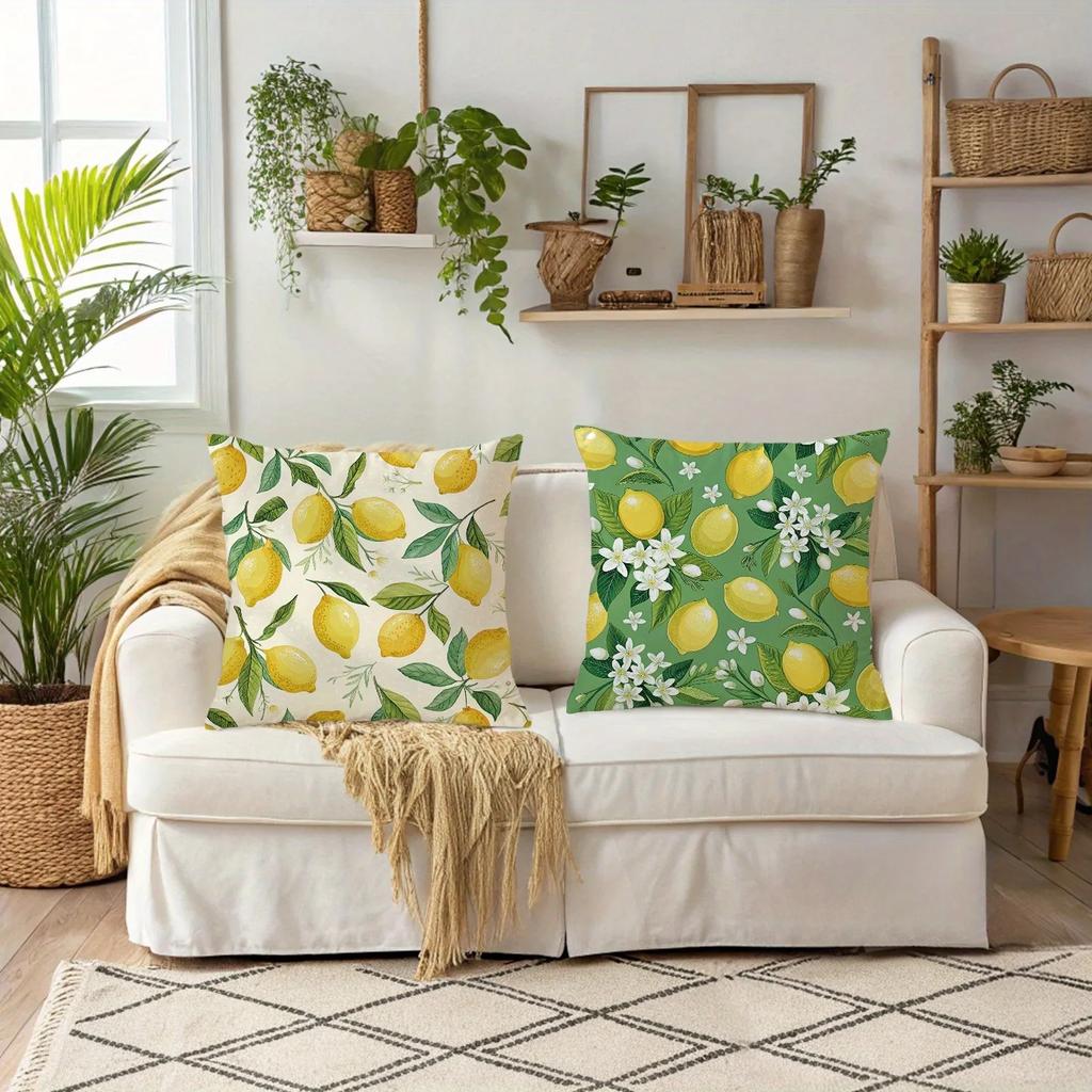 Refreshing Lemon - Floral Delight Pillow CoversLiving Room Sofa Cushion Cover, Soft and Comfortable, Bedroom Room Decoration